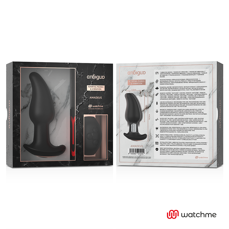 ANBIGUO - VIBRATEUR ANAL PLUG TÉLÉCOMMANDE WATCHME AVEC ROTATION DES PERLES AMADEUS - 7eme ciel