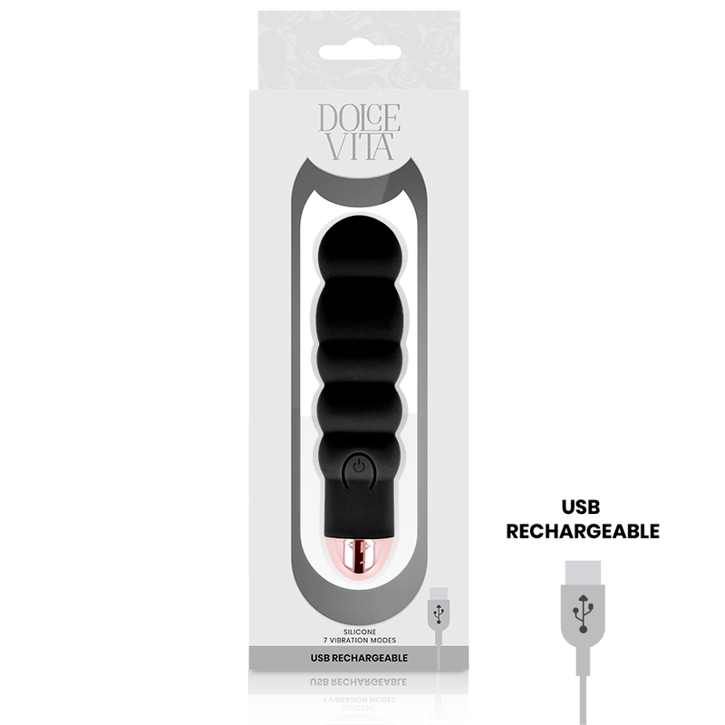 DOLCE VITA - VIBRATEUR RECHARGEABLE SIX NOIR 7 VITESSES - 7eme ciel