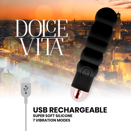 DOLCE VITA - VIBRATEUR RECHARGEABLE SIX NOIR 7 VITESSES - 7eme ciel