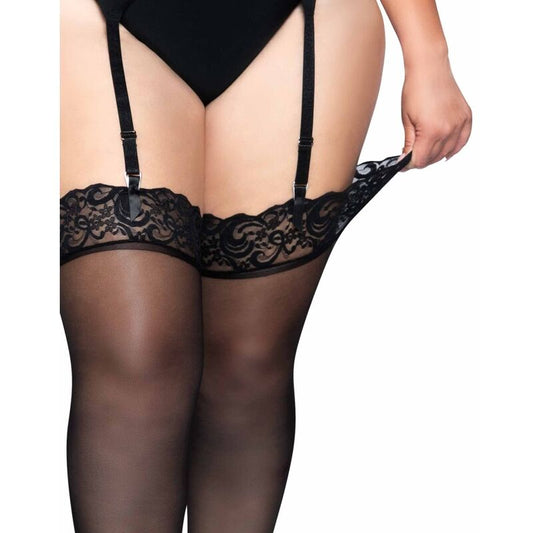 LEG AVENUE - OUTLET - BAS EN NYLON NOIR AVEC DENTELLE TOP PLUS - 7eme ciel
