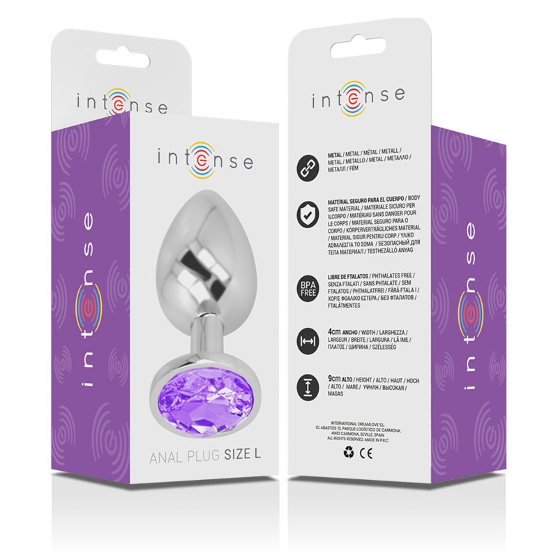 INTENSE - PLUG ANAL EN MÉTAL ALUMINIUM AVEC CRISTAL VIOLET TAILLE L - 7eme ciel