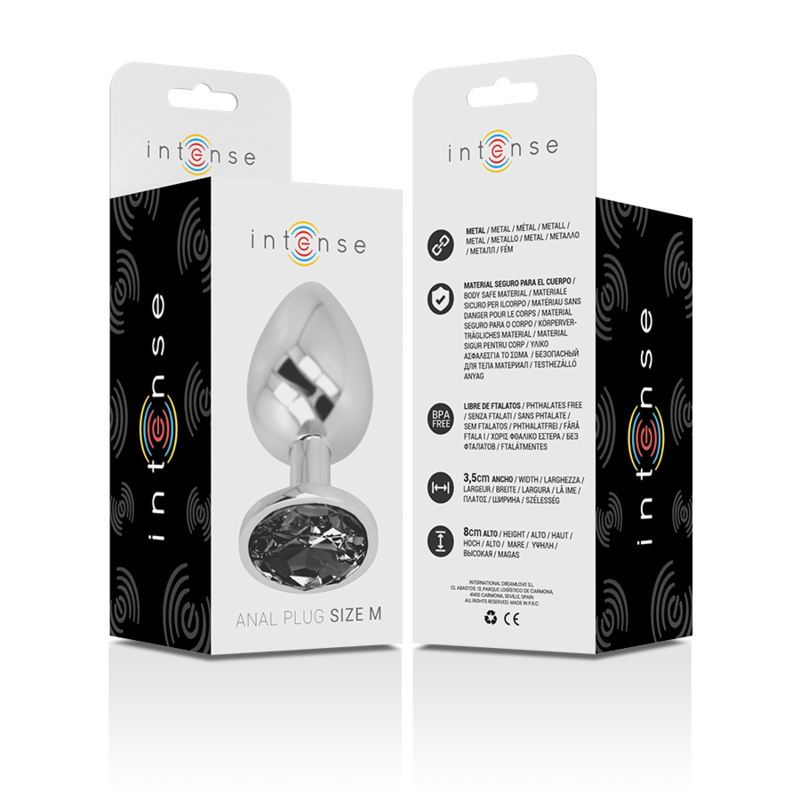INTENSE - PLUG ANAL EN MÉTAL ALUMINIUM AVEC VERRE NOIR TAILLE M - 7eme ciel