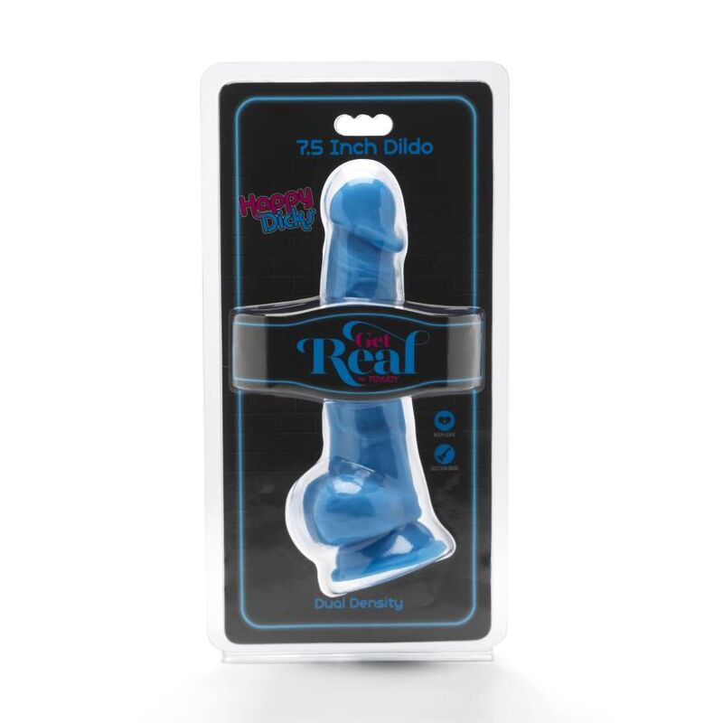 GET REAL - HAPPY DICKS 19 CM AVEC BALLES BLEU - 7eme ciel