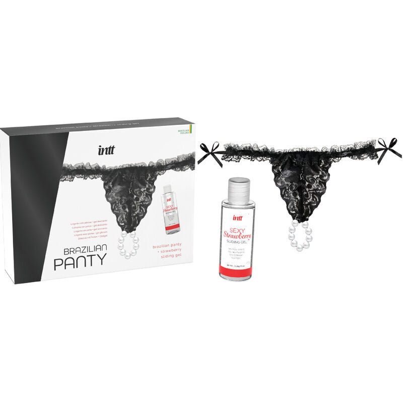 INTT RELEASES - CULOTTE BRÉSILIENNE NOIRE AVEC PERLES ET GEL LUBRIFIANT 50 ML - 7eme ciel