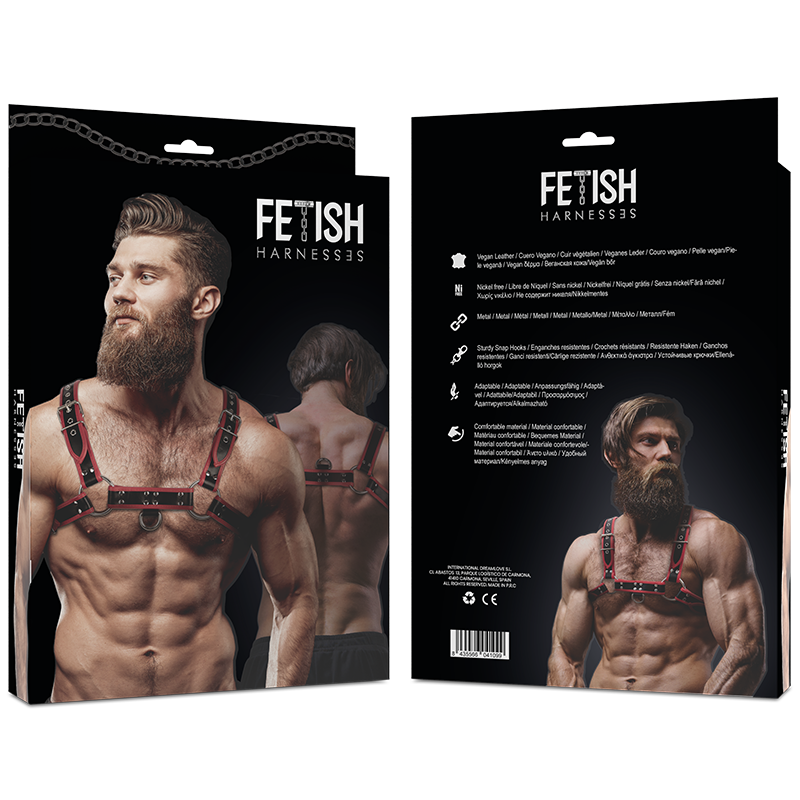FETISH SUBMISSIVE ATTITUDE - HARNAIS DE POITRINE EN ÉCO-CUIR POUR HOMME NOIR/ROUGE - 7eme ciel