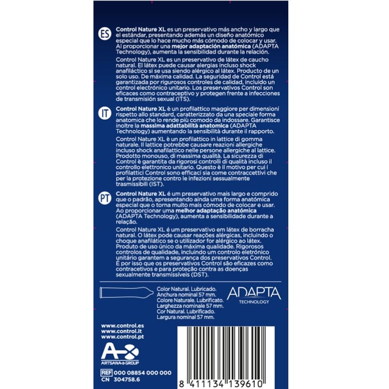 CONTROL - ADAPTA NATURE XL CONDOMS 12 UNITS - 7eme ciel