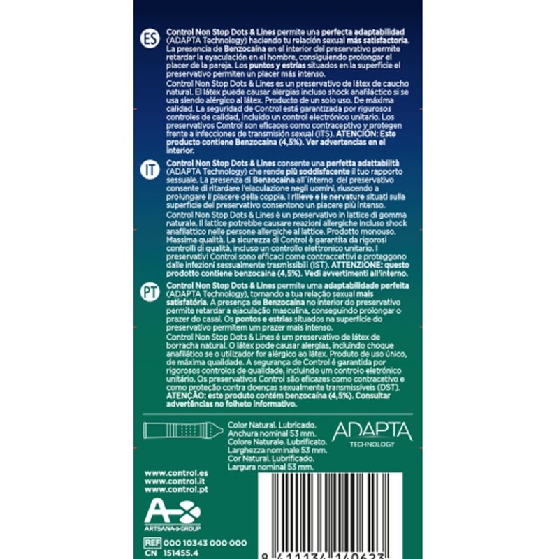 CONTROL - NONSTOP DOTS AND LINES CONDOMS 12 UNITS - 7eme ciel