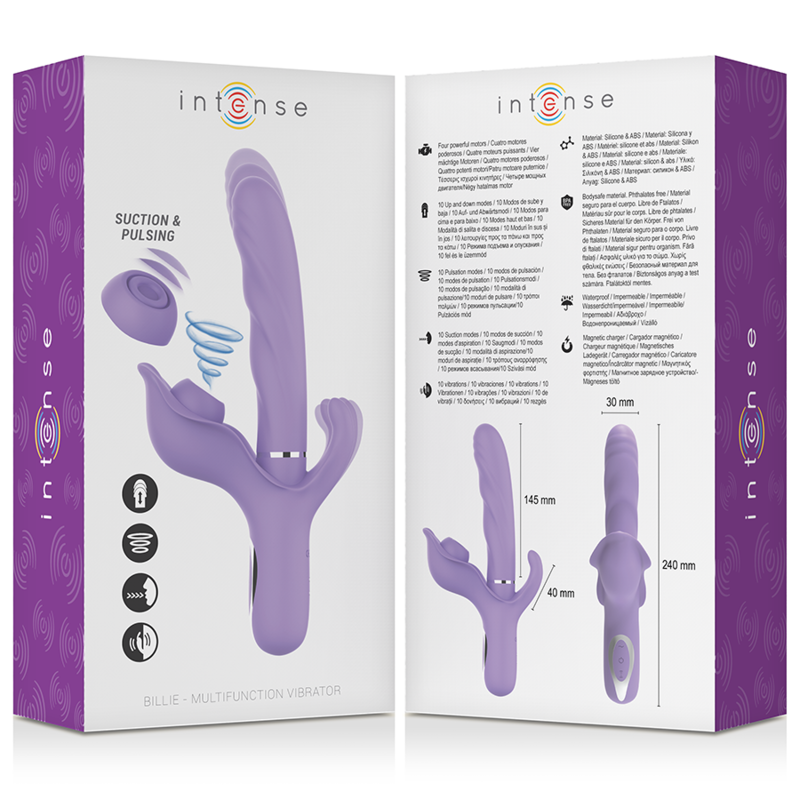 INTENSE - BILLIE VIBRATEUR À ASPIRATION RECHARGEABLE MULTIFONCTIONNEL AVEC BOUTON POUSSOIR VIOLET - 7eme ciel