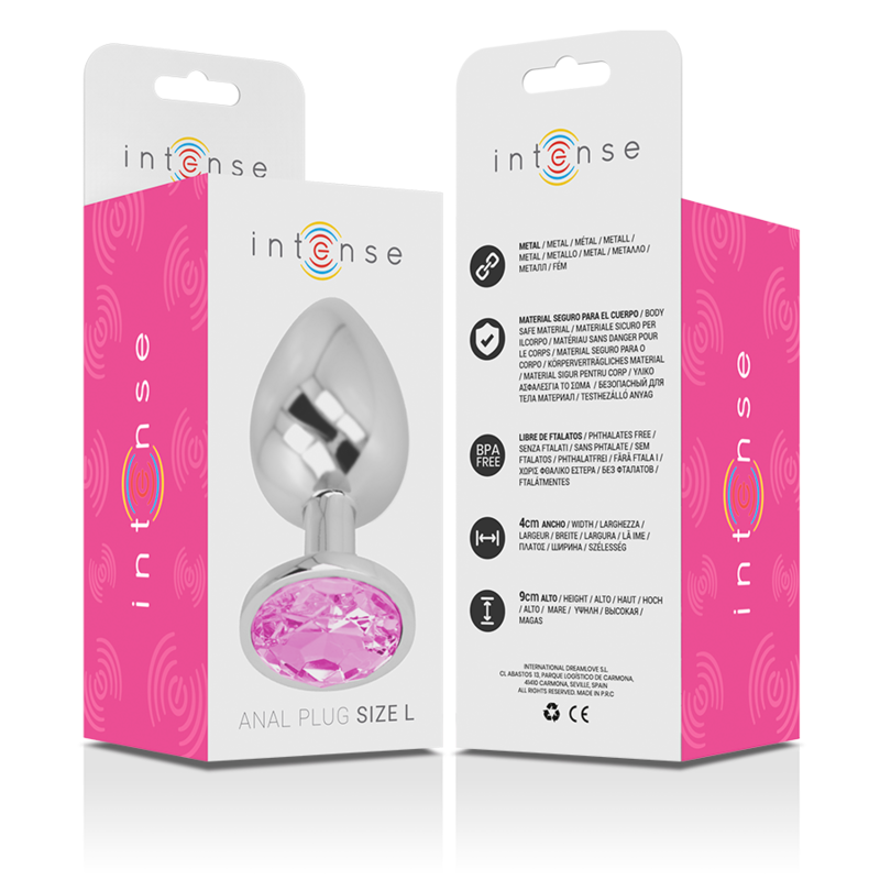 INTENSE - PLUG ANAL EN MÉTAL ALUMINIUM AVEC CRISTAL ROSE TAILLE L - 7eme ciel