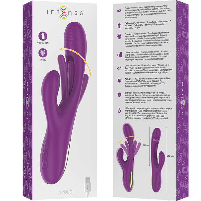 INTENSE - APOLO VIBRATEUR MULTIFONCTION RECHARGEABLE 7 VIBRATIONS AVEC LANGUE OSCILLANTE VIOLET - 7eme ciel
