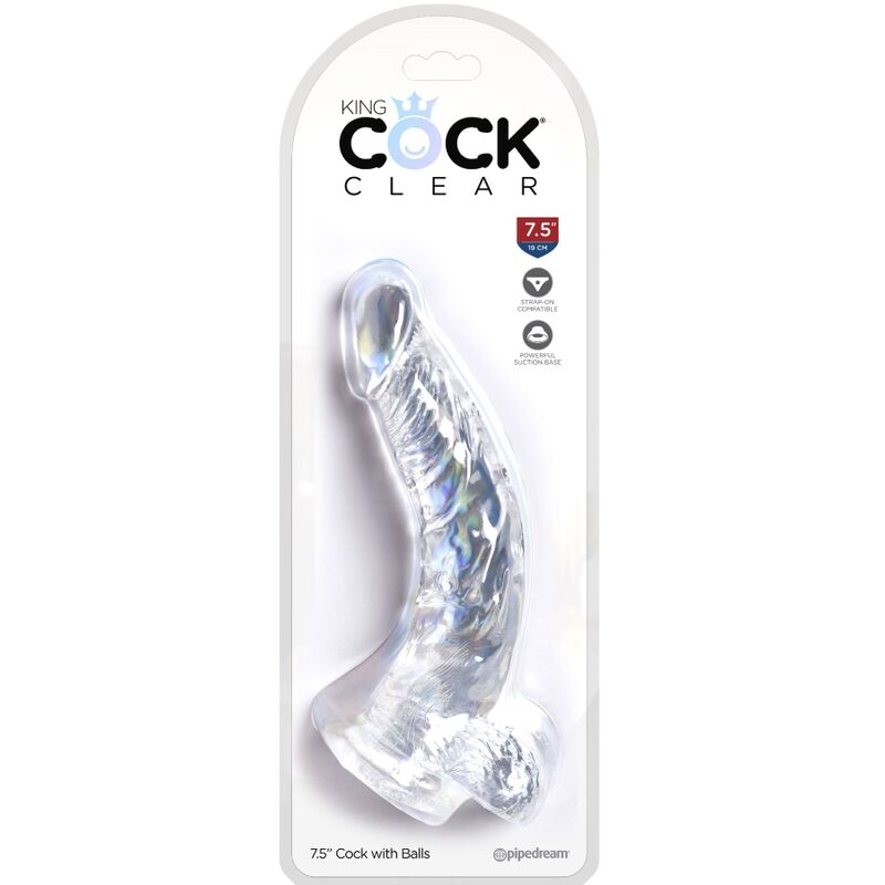 KING COCK - CLEAR PÉNIS COURBE RÉALISTE AVEC BOULES 16.5 CM TRANSPARENT - 7eme ciel