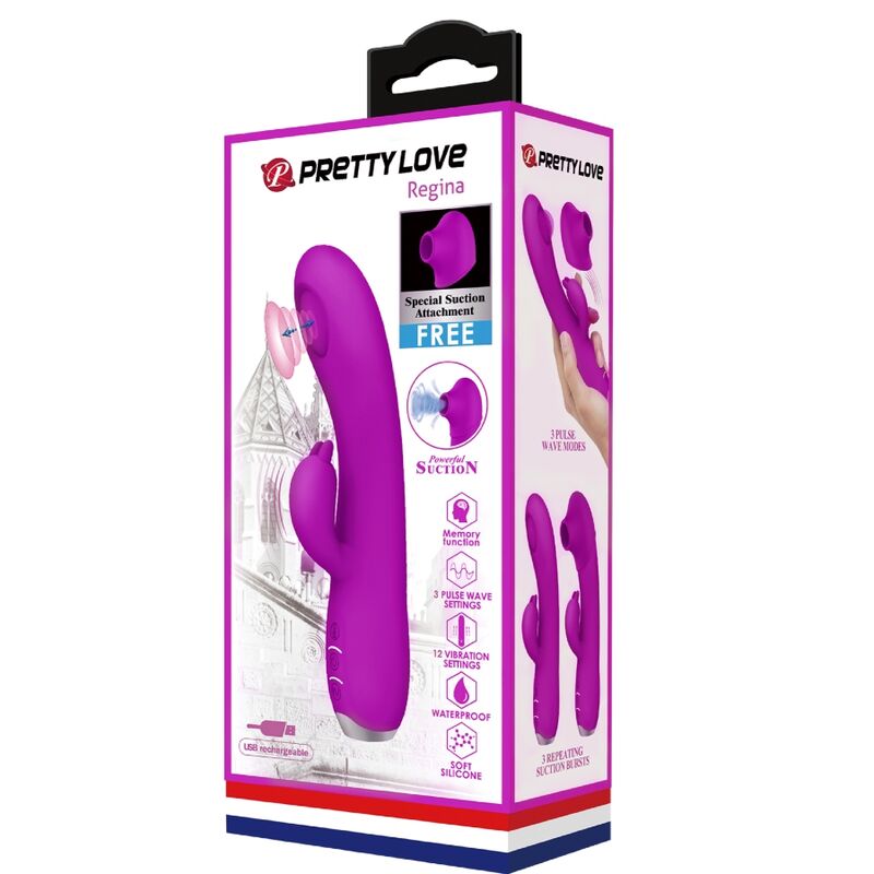 PRETTY LOVE - VIBRATEUR RECHARGEABLE REGINA - GEL À ASPIRATION VIOLET - 7eme ciel