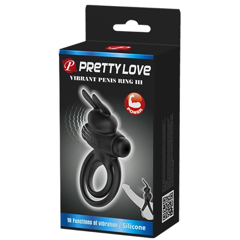 PRETTY LOVE - ANNEAU DE LAPIN VIBRATOR III POUR PÉNIS NOIR - 7eme ciel