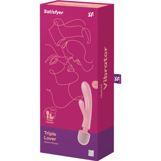SATISFYER - MASSEUR VIBRATEUR LAPIN TRIPLE LOVER ROSE - 7eme ciel