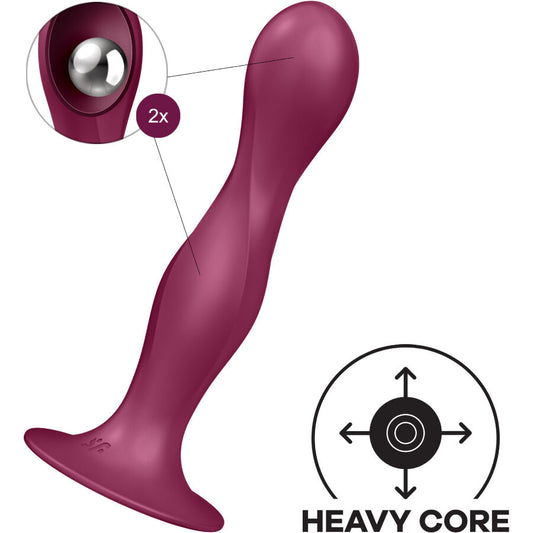 SATISFYER - GODE EN SILICONE DOUBLE BALL-R GRENAT - 7eme ciel