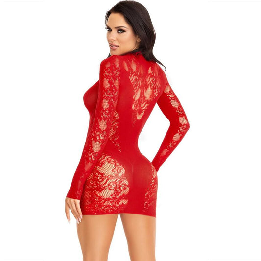 LEG AVENUE - MINI ROBE AVEC DENTELLE MANCHES LONGUES ROUGE - 7eme ciel
