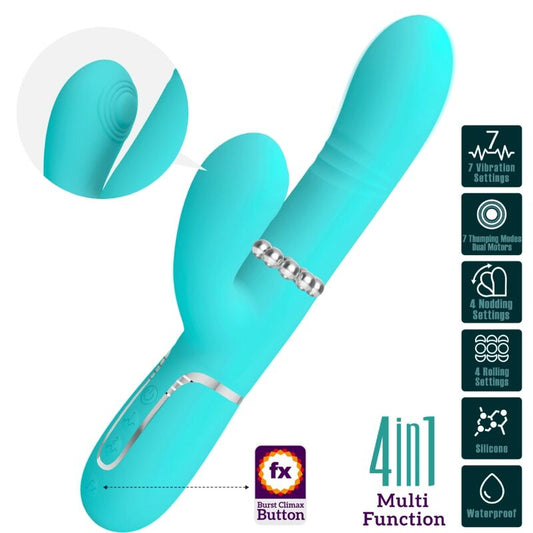 PRETTY LOVE - VIBRATEUR MULTIFONCTION G-SPOT VERT AQUA - 7eme ciel