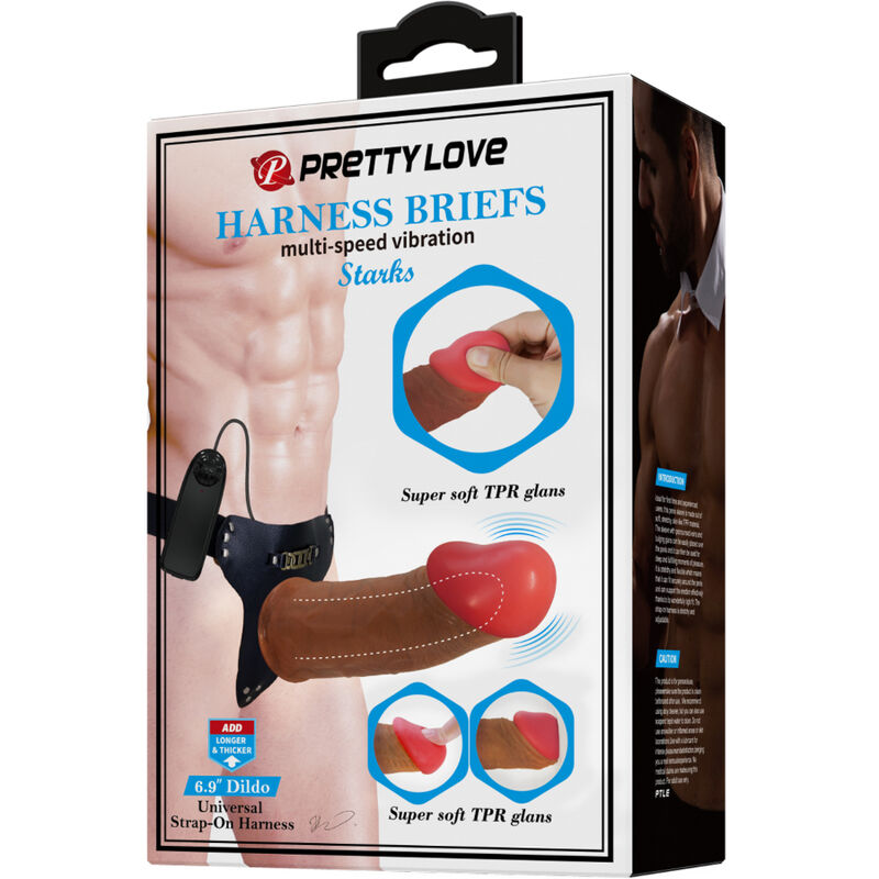 PRETTY LOVE - STARKS SLIP HARNAIS DILDO VIBRANT MULTI-VITESSES 17,5 CM MARRON CLAIR - 7eme ciel
