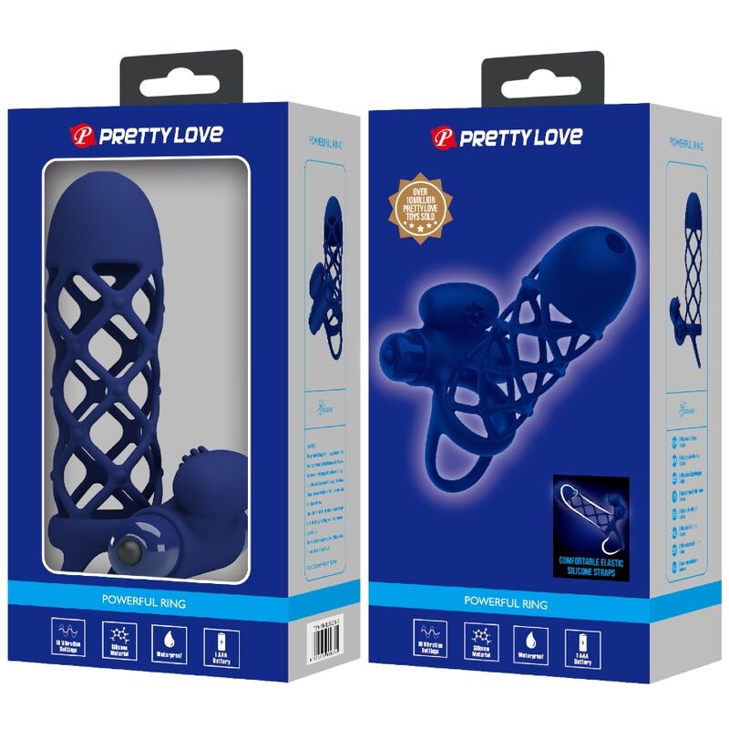 PRETTY LOVE - GIANN ANNEAU VIBRATEUR AVEC GAINE EN SILICONE BLEU - 7eme ciel