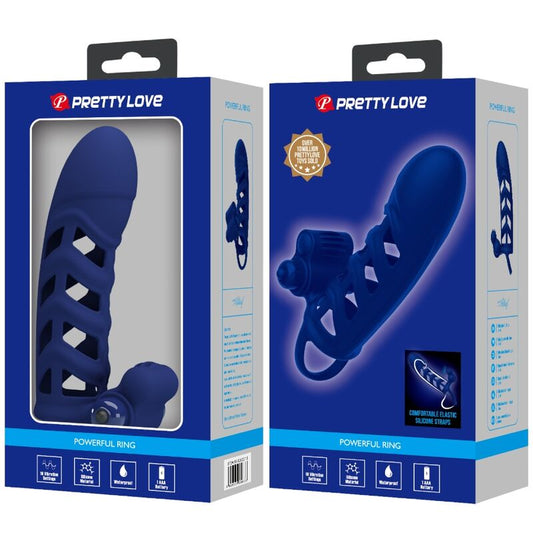 PRETTY LOVE - ALTAF ANNEAU VIBRATEUR AVEC GAINE EN SILICONE BLEU - 7eme ciel