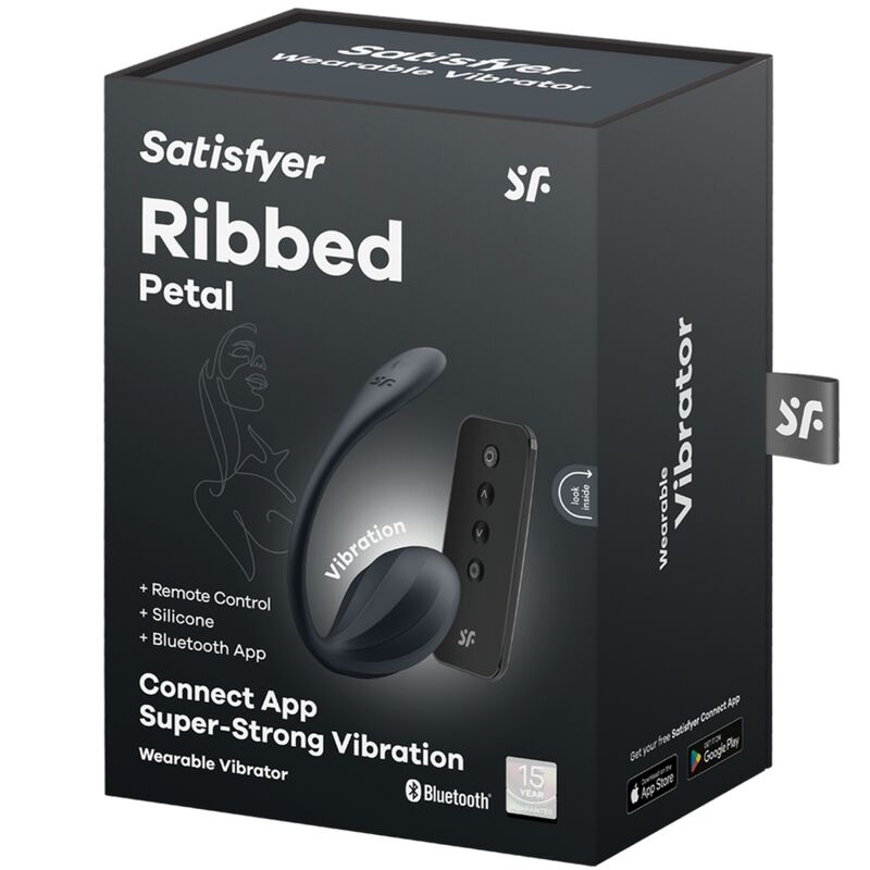 SATISFYER - RIBBED PETAL TÉLÉCOMMANDE DE STIMULATEUR DE POINT G NOIR APPLICATION GRATUITE - 7eme ciel