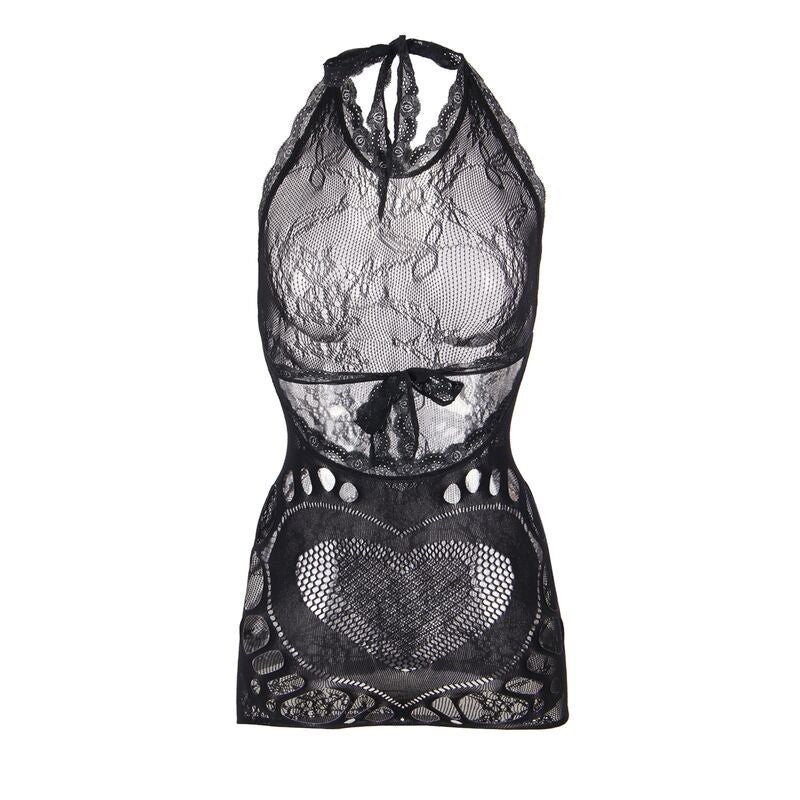 SUBBLIME - 952075 ROBE COURTE EN RÉSILLE AVEC DÉTAIL DOS ET COEUR NOIR TAILLE UNIQUE - 7eme ciel