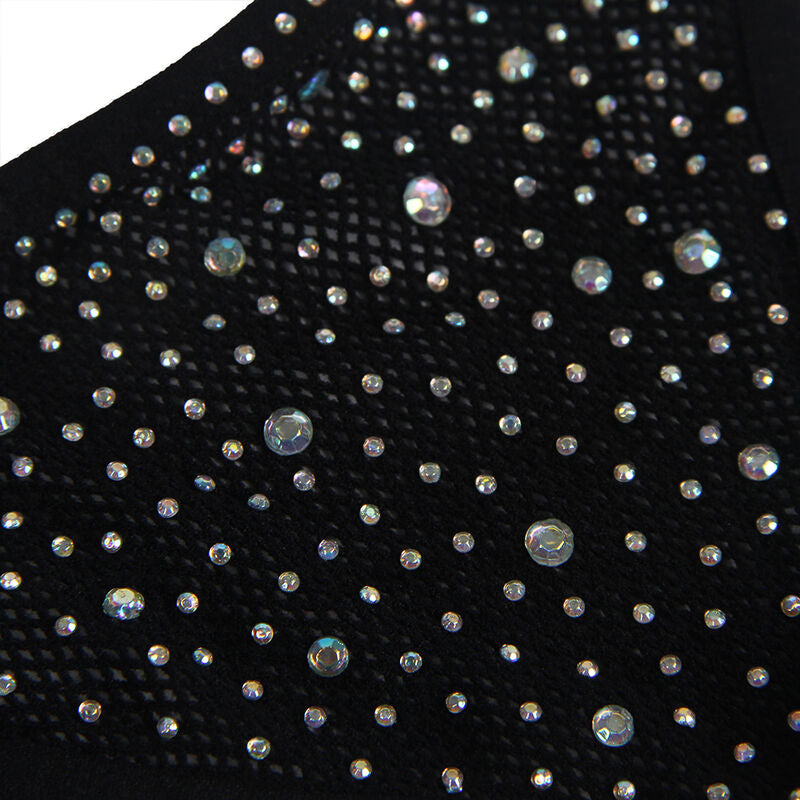 SUBBLIME - 952174 BODYSTOCKING RESILLE AVEC GANTS ET DIAMANTS NOIR TAILLE UNIQUE - 7eme ciel