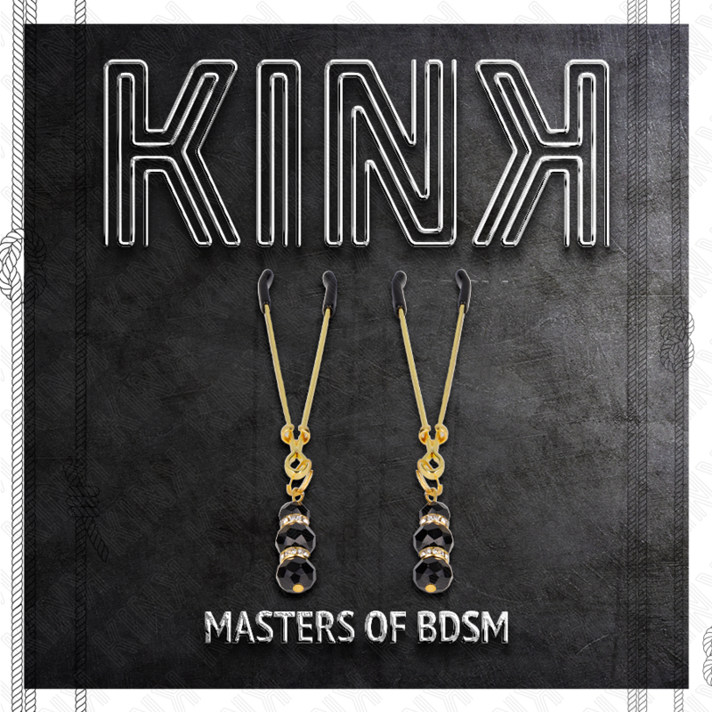 KINK - PINCES À TETON FINES OR AVEC 3 BILLES DE VERRE NOIR 7 CM - 7eme ciel