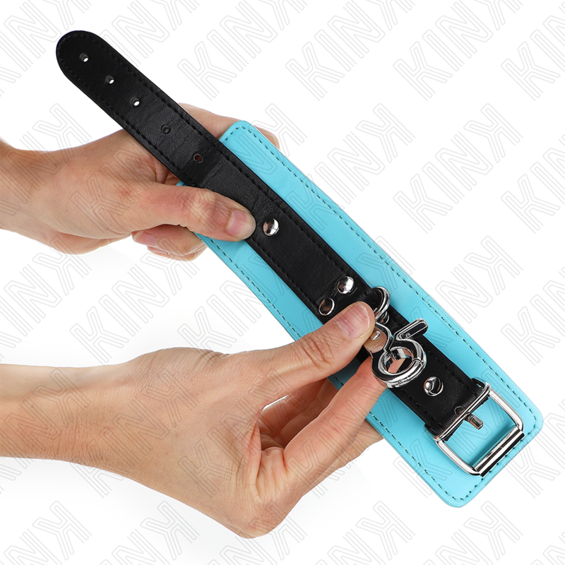 KINK - APPUI-POIGNETS VERROUILLABLES PREMIUM NOIR / BLEU RÉGLABLE 21-28 CM X 5,5 CM - 7eme ciel