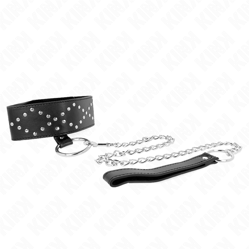 KINK - COLLIER 65 CM AVEC LAISSE AVEC CLOUS ARGENTÉS MODÈLE 3 RÉGLABLE 36-43 CM X 5 CM - 7eme ciel