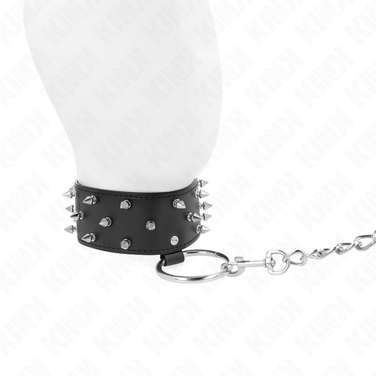 KINK - COLLIER AVEC LAISSE 65 CM AVEC CLOUS ARGENTÉS MODÈLE 5 RÉGLABLE 36-43 CM X 5 CM - 7eme ciel