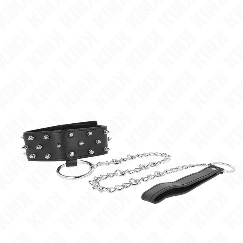 KINK - COLLIER AVEC LAISSE 65 CM AVEC CLOUS ARGENTÉS MODÈLE 5 RÉGLABLE 36-43 CM X 5 CM - 7eme ciel