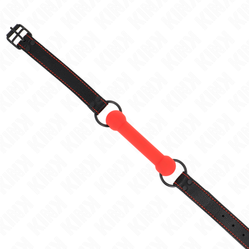 KINK - GAG EN OS AVEC SANGLE EN CUIRETTE ROUGE AJUSTABLE 41-57 CM - 7eme ciel