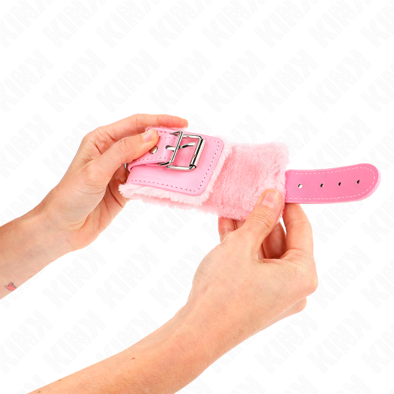 KINK - APPUI-POIGNETS DOUBLÉS DE FOURRURE ROSE AVEC CEINTURE ROSE RÉGLABLE 17-29 CM X 6 CM - 7eme ciel