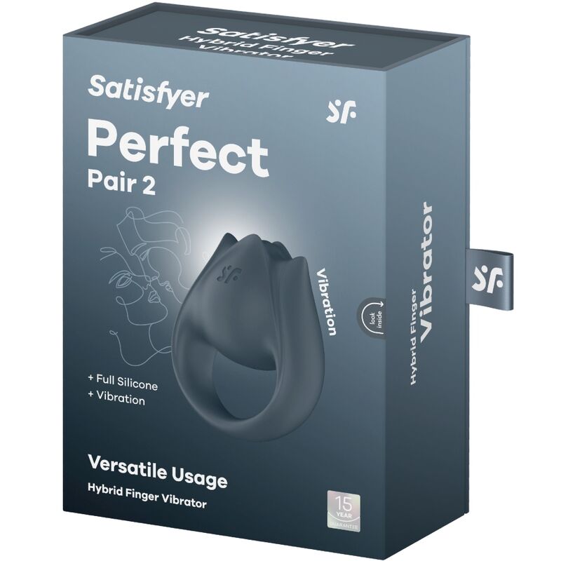 SATISFYER - PERFECT PAIR 2 MULTIVIBRATEUR 2 EN 1 ANNEAU PÉNIS ET STIMULATEUR DE DOIGTS GRIS - 7eme ciel