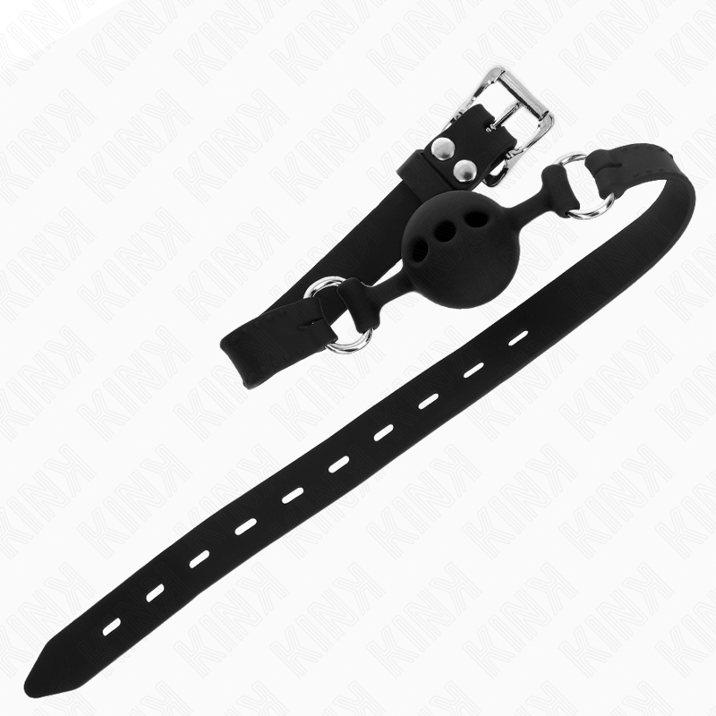KINK - BÂILLON ENTIÈREMENT SILICONE 55 x 2 CM AVEC BOULE DE 4 CM TAILLE S NOIR AJUSTABLE 35-51 CM - 7eme ciel
