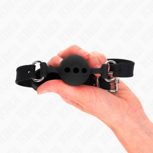 KINK - BÂILLON ENTIÈREMENT SILICONE 55 x 2 CM AVEC BOULE DE 4 CM TAILLE S NOIR AJUSTABLE 35-51 CM - 7eme ciel