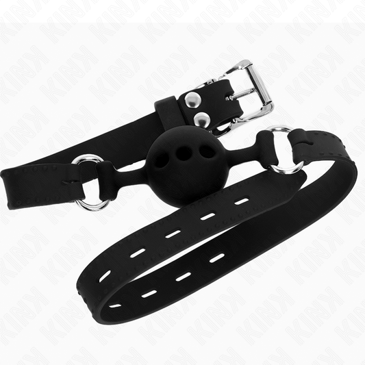 KINK - BÂILLON ENTIÈREMENT SILICONE 55 x 2 CM AVEC BOULE DE 4 CM TAILLE S NOIR AJUSTABLE 35-51 CM - 7eme ciel