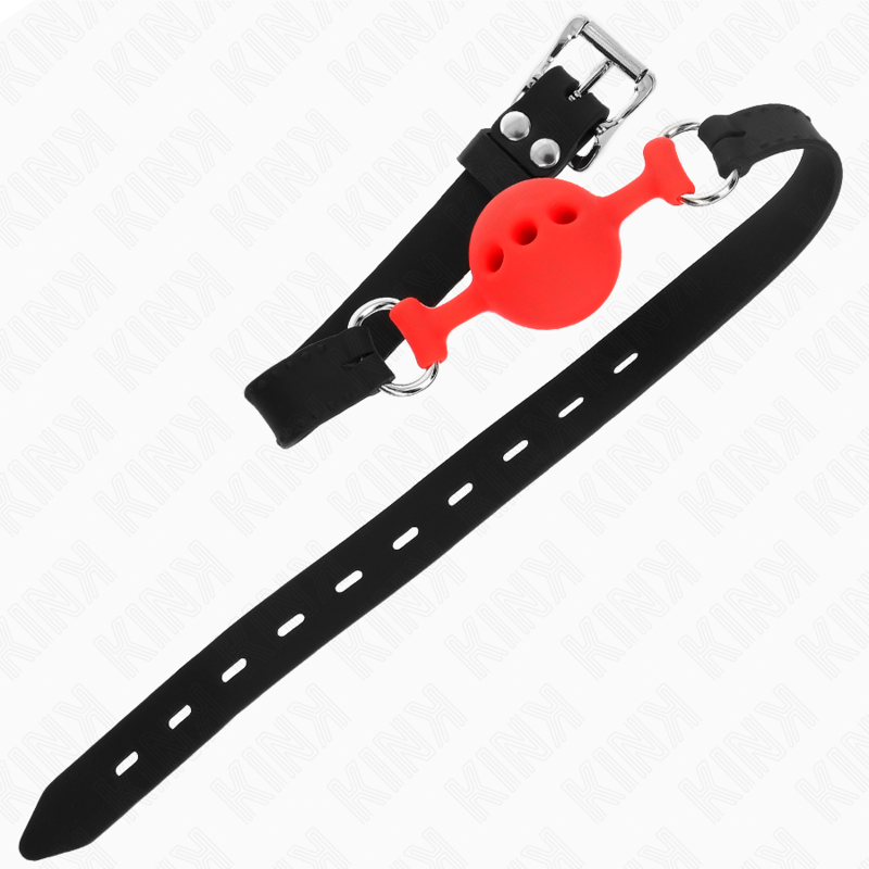 KINK - BÂILLON ENTIÈREMENT SILICONE 55 x 2 CM AVEC BOULE DE 4 CM TAILLE S ROUGE AJUSTABLE 35-51 CM - 7eme ciel