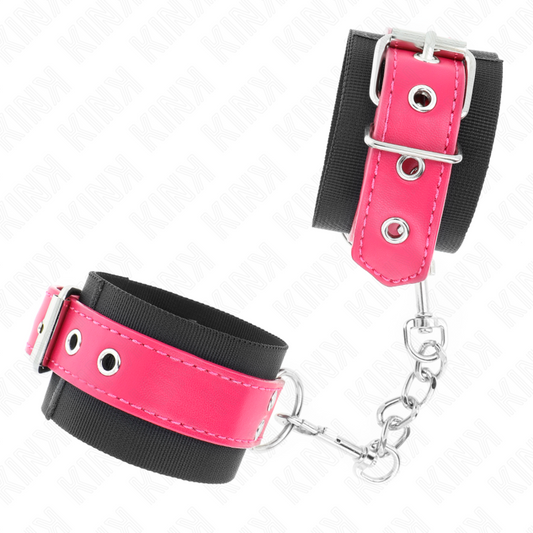 KINK - APPUI-POIGNETS EN NYLON NOIR AVEC CEINTURE EN CUIRETTE ROSE FRAMBOISE AJUSTABLE 19-29 CM X 5,1 CM - 7eme ciel