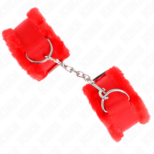 KINK - APPUI-POIGNETS DOUBLÉS DE FOURRURE ROUGE AJUSTABLE 17-31 CM X 7 CM - 7eme ciel