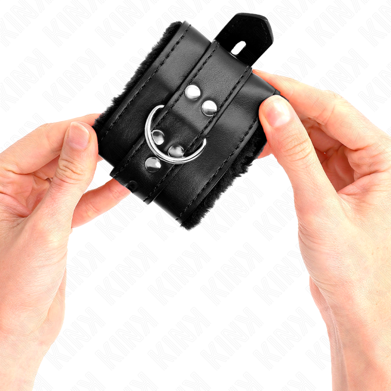 KINK - APPUI-POIGNETS DOUBLÉS DE FOURRURE AVEC TROUS CARRÉS NOIR ET CEINTURE NOIRE RÉGLABLE 17-29 CM X 6 CM - 7eme ciel