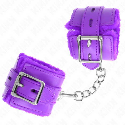 KINK - APPUI-POIGNETS DOUBLÉS DE FOURRURE AVEC TROUS CARRÉS VIOLET ET CEINTURE VIOLET RÉGLABLE 17-29 CM X 6 CM - 7eme ciel