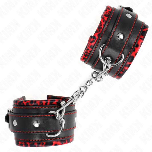 KINK - APPUI-POIGNETS DOUBLÉS DE FOURRURE ROUGE / NOIR RÉGLABLE 17-29 CM X 6 CM - 7eme ciel