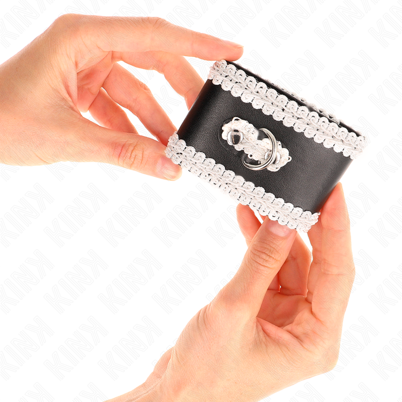 KINK - APPUI-POIGNETS NOIR AVEC DENTELLE DÉCORÉE BLANCHE RÉGLABLE 20-23 CM X 5,5 CM - 7eme ciel