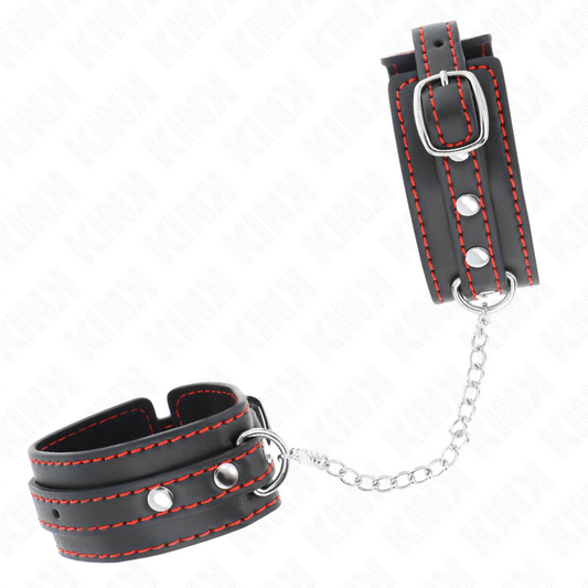 KINK - PETITES RETENUES-POIGNETS NOIRES AVEC DOUBLURE ROUGE RÉGLABLE 14-24 CM X 3,5 CM - 7eme ciel