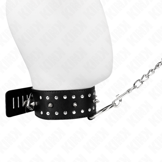 KINK - COLLIER AVEC LAISSE 65 CM AVEC CLOUS ARGENTÉS MODÈLE 1 AJUSTABLE 36-43 CM X 5 CM - 7eme ciel