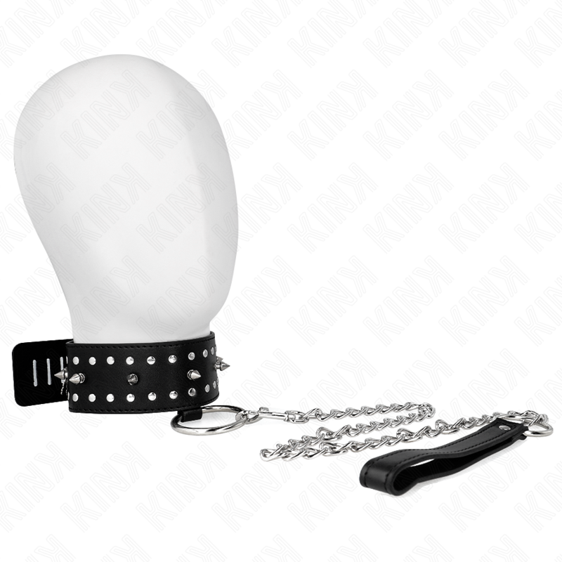 KINK - COLLIER AVEC LAISSE 65 CM AVEC CLOUS ARGENTÉS MODÈLE 1 AJUSTABLE 36-43 CM X 5 CM - 7eme ciel