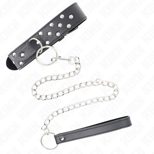 KINK - COLLIER RIVET ANNEAU AVEC CEINTURE 65 CM NOIR AJUSTABLE 36-50 CM X 3,8 CM - 7eme ciel