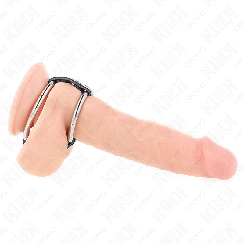 KINK - DOUBLE ANNEAU PÉNIS EN MÉTAL DE 3,8 CM À 5 CM CONNECTÉ AU CUIR - 7eme ciel